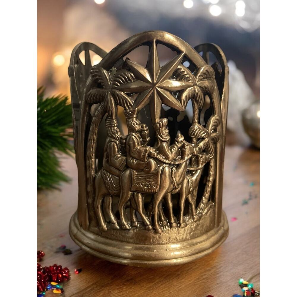 Christmas Candle Holder GODINGER Silver Art Co. LTD. Three Wisemen Carved